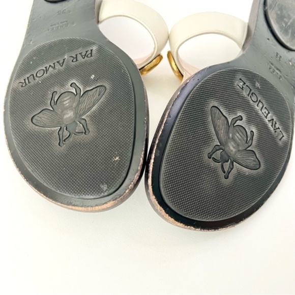 GUCCIMarmont Double G Logo White Leather Sandals Thong Slides EU 38 US 8
